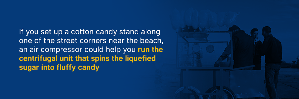 Los compresores pueden ayudar a hacer funcionar la unidad centrífuga que convierte el azúcar licuado en caramelos esponjosos