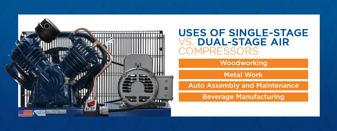 Application uses of single stage vs dual-stage air compressors