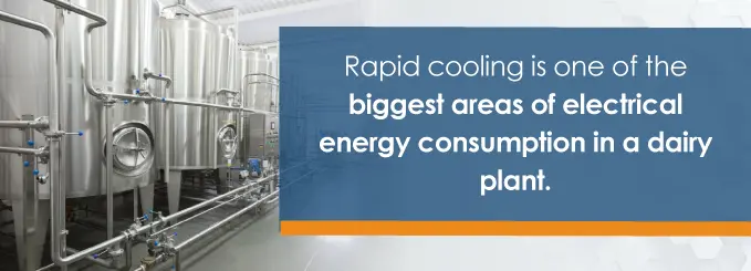 rapid cooling is one of the biggest areas of electrical energy consumption in a dairy plant