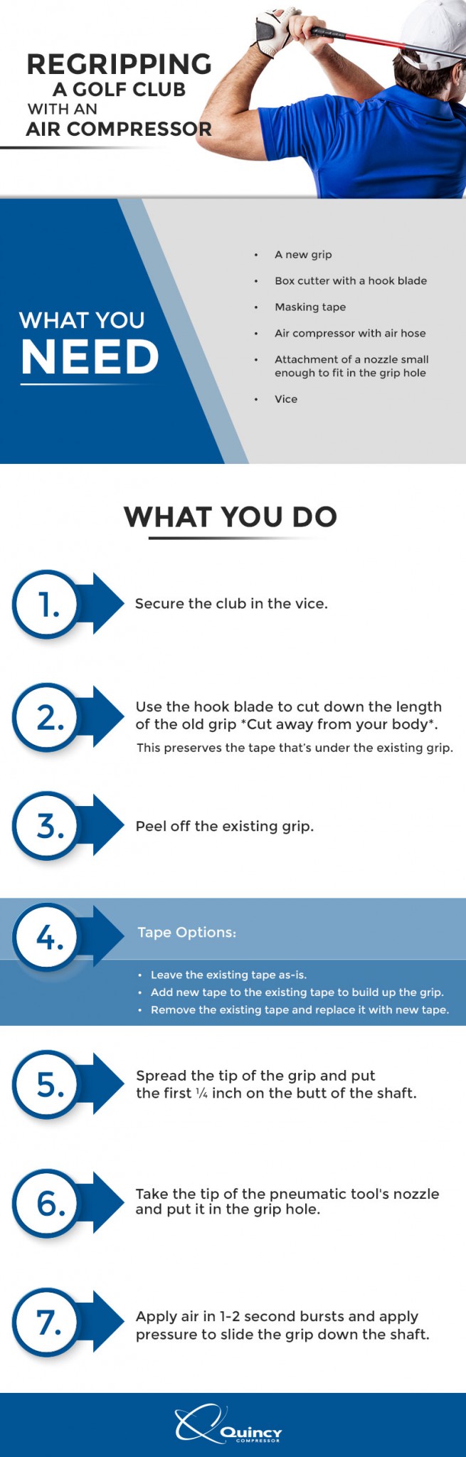 regripping a golf club with an air compressor